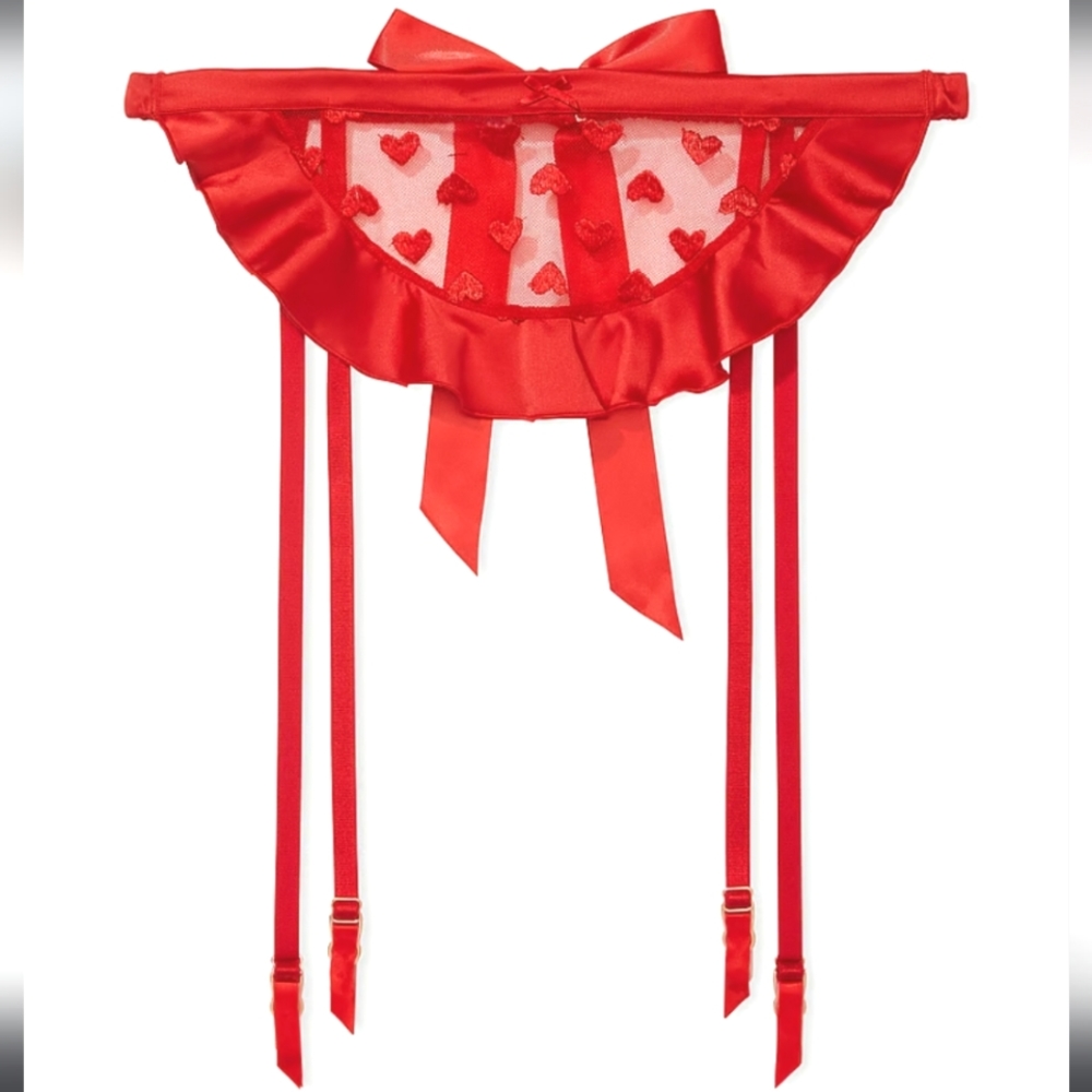 Victoria's Secret Red Heart Thigh High Stockings Lace Apron Garter Belt XS Small
